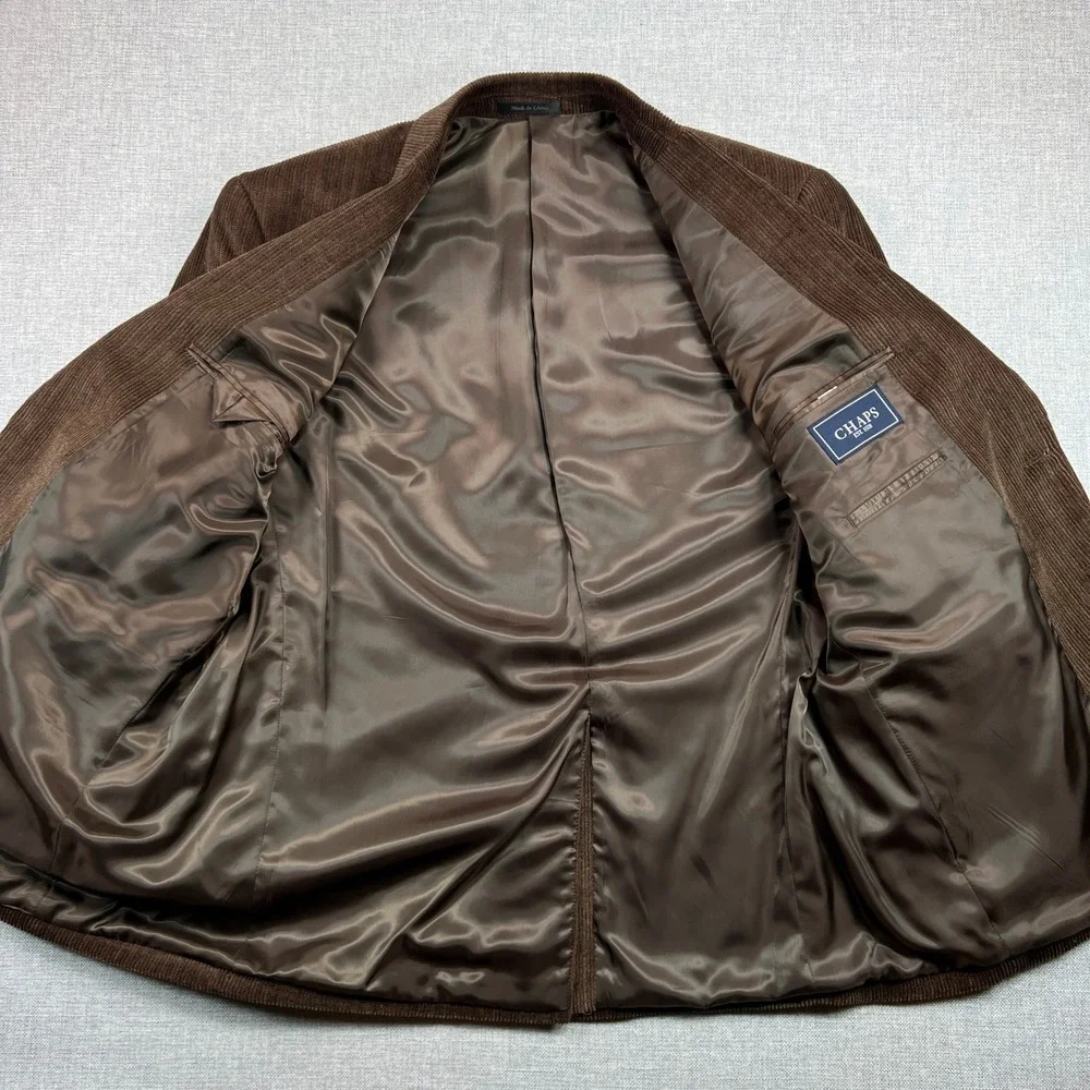 Chaps‎ Brown Fine Wale Corduroy Sport Coat Blazer Men 46R Classic Academia Prep